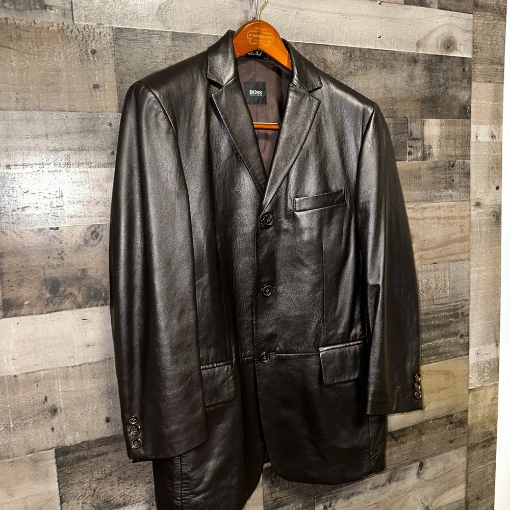 HUGO BOSS LEATHER MEN’S JACKET size 48 - Picture 2 of 11